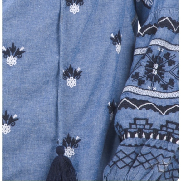 NWT LUCKY & COCO Embroidered BLUE Blouse New With Tag Size US XL - Picture 6 of 7